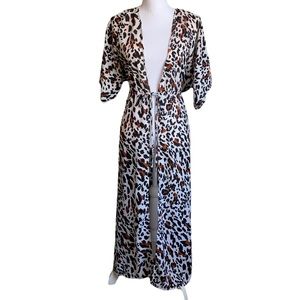 Animal Print Open Front Waist Drawstring Cover Ups Size M-L